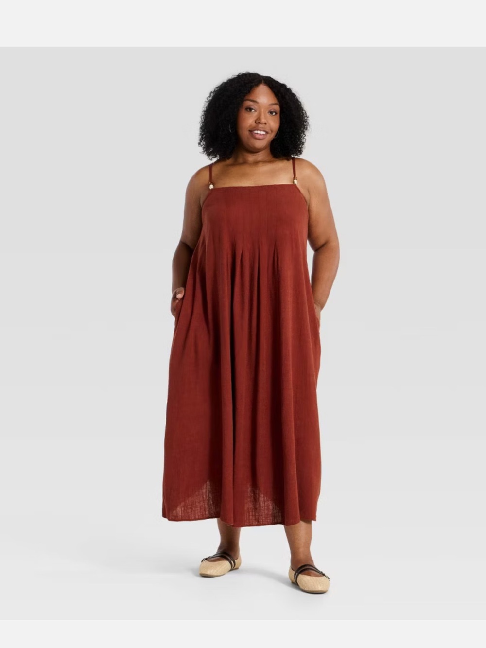 Ava & Viv Women's Flowy Midi Tank Dress Rust Beads XXL NWT